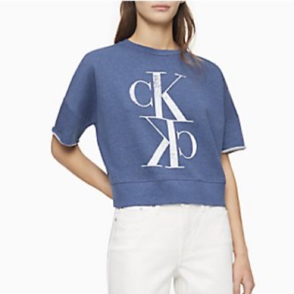 CALVIN KLEIN | Cropped Logo Short-sleeve Sweatshirt | Small